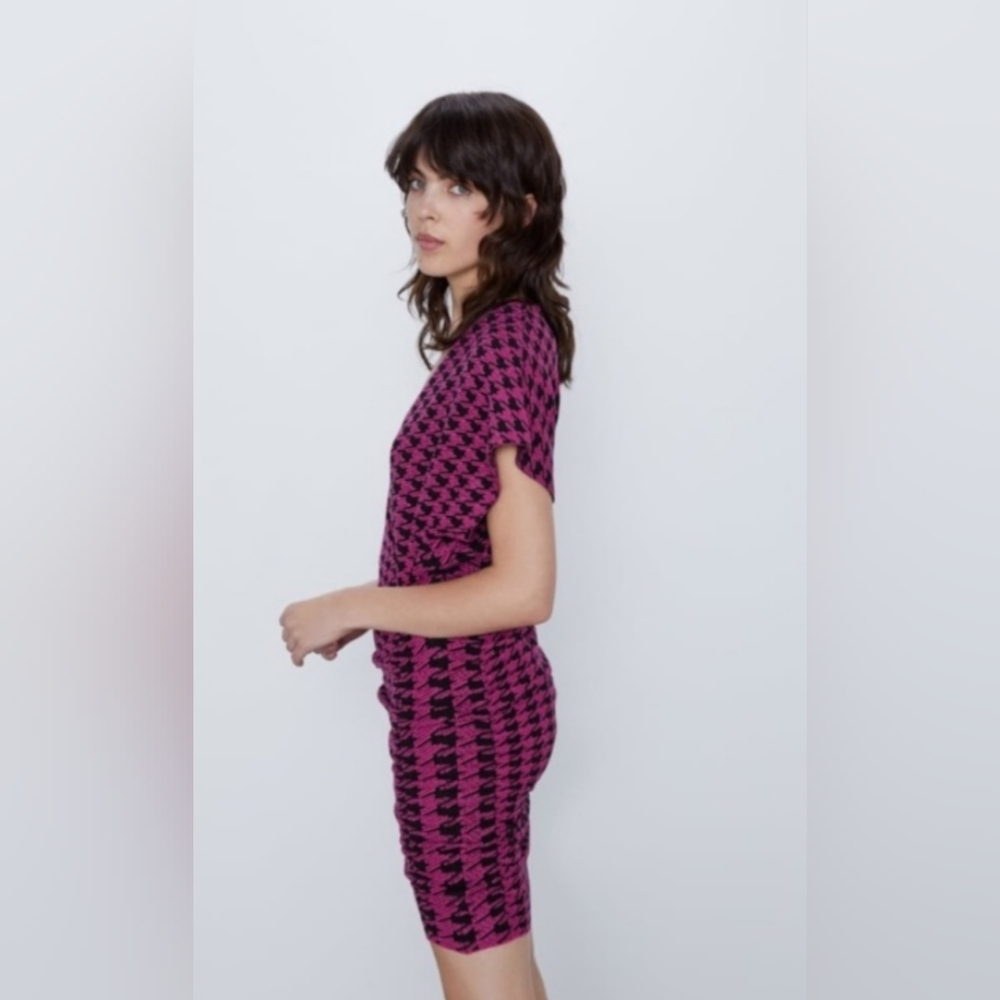 Zara Pink & Black Houndstooth Minidress, M